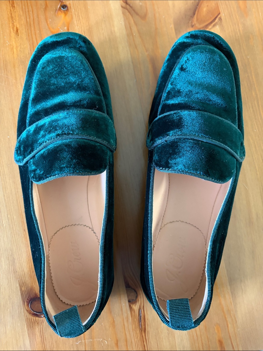J. Crew Velvet Penny Loafers in Green